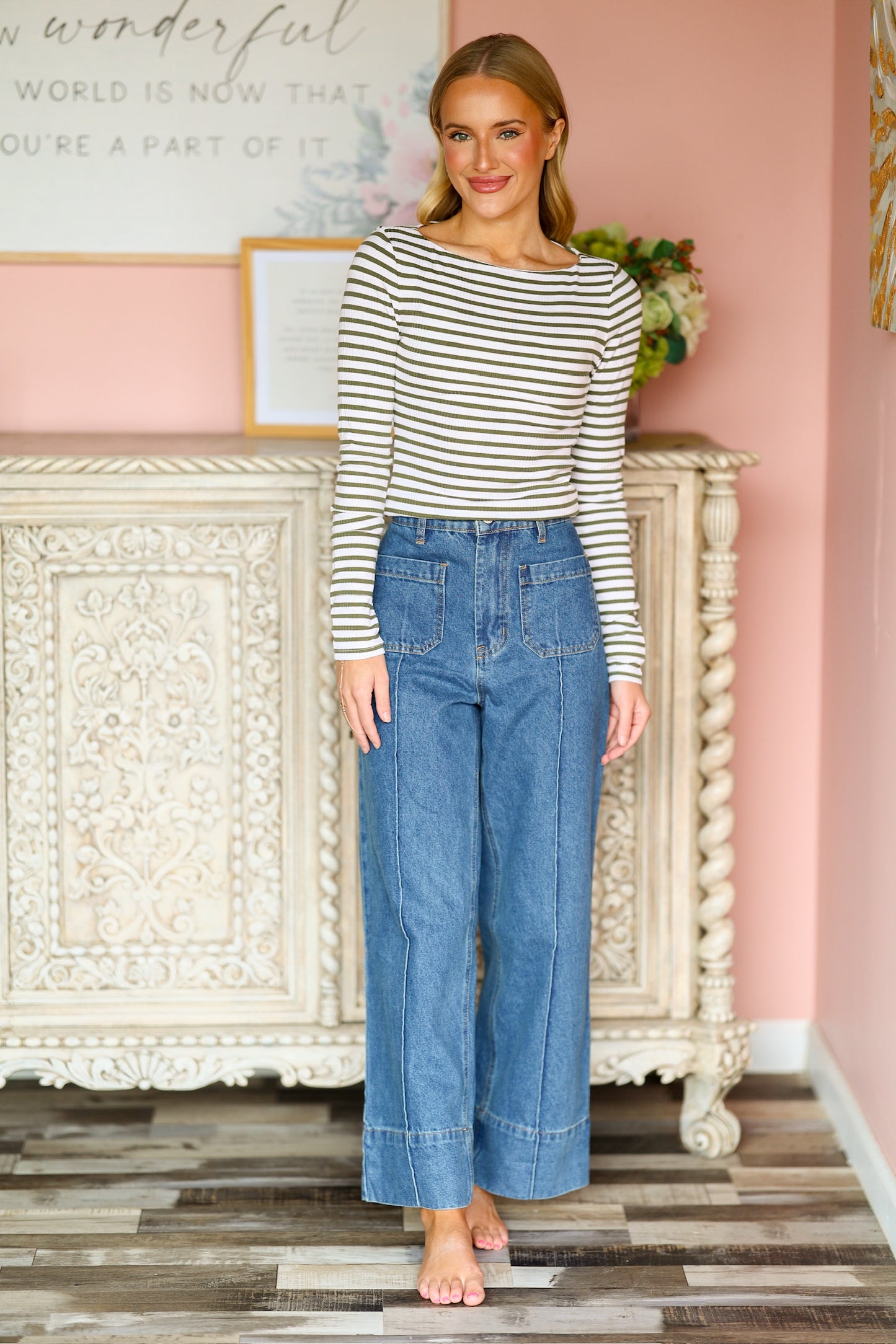 Olive Stripe Long Sleeve Tee