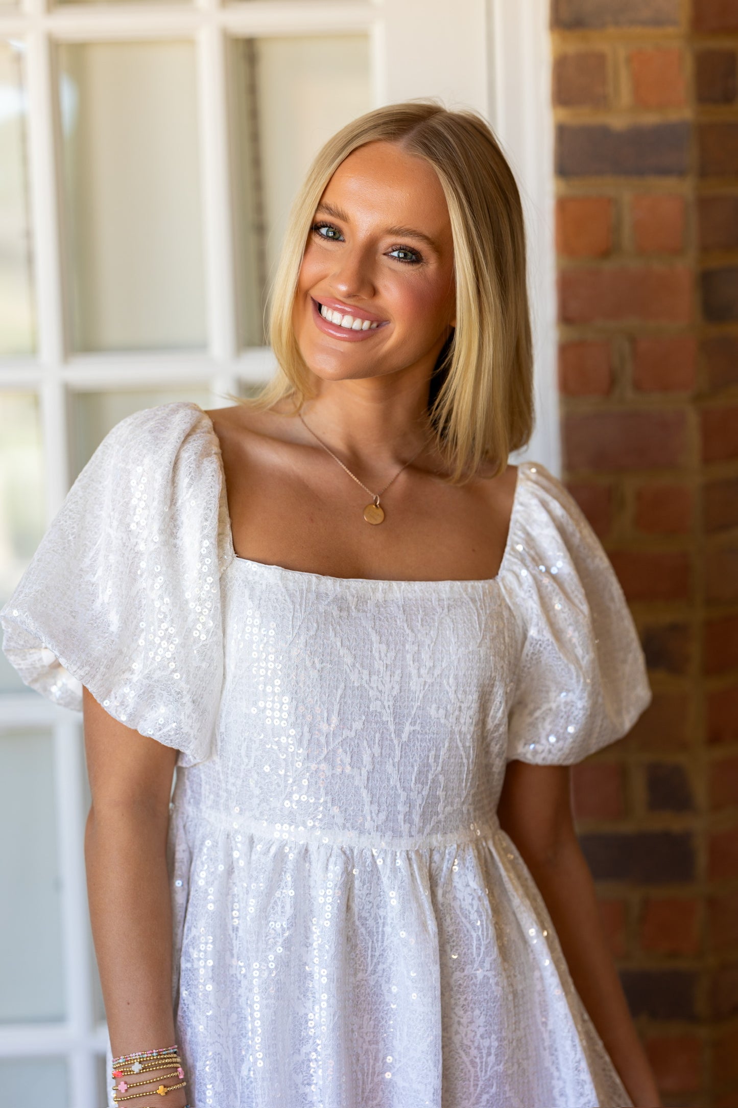 White Lace Sequin Dress