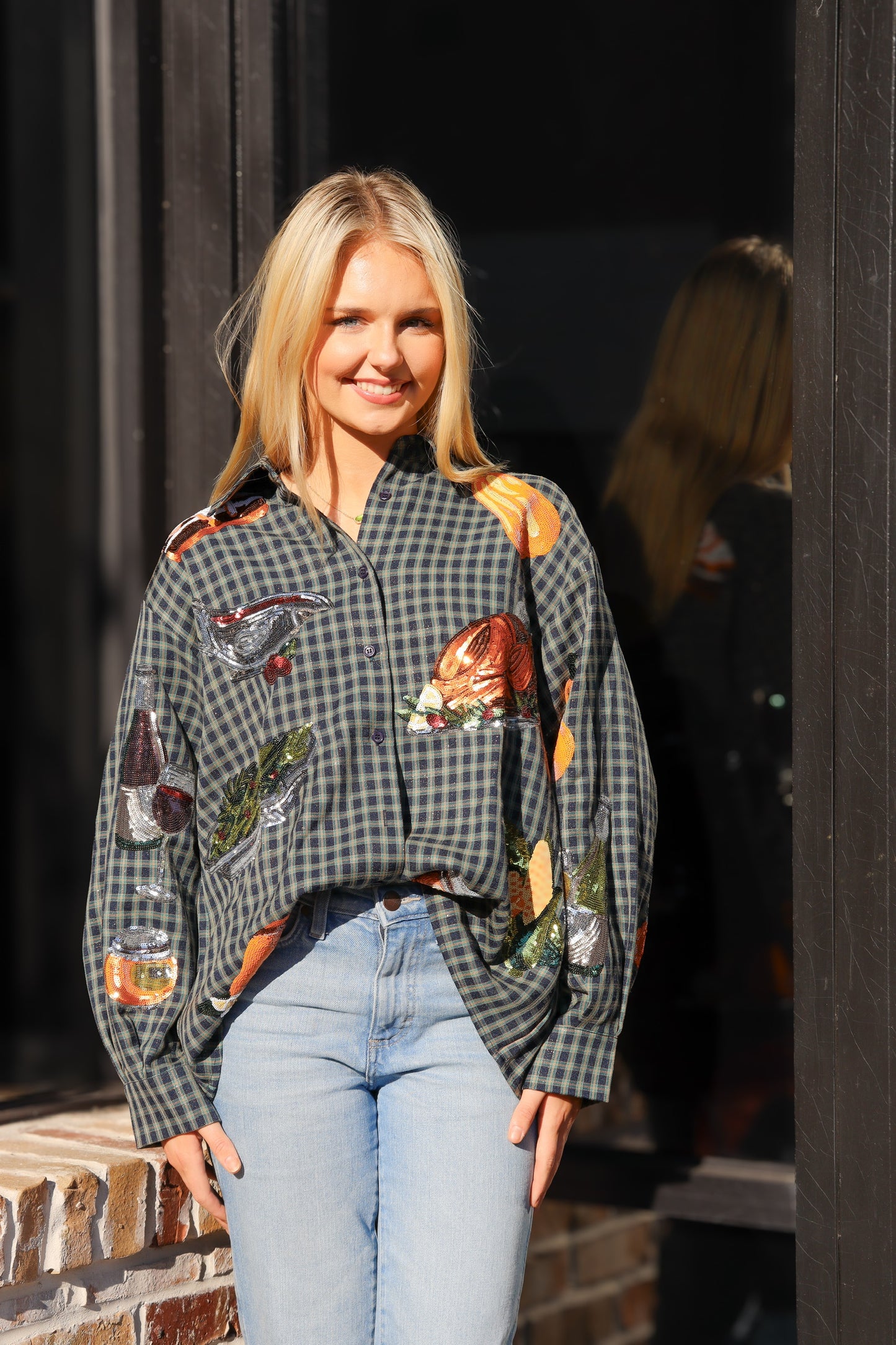 QOS Navy Plaid Queen of Turkey Button Up