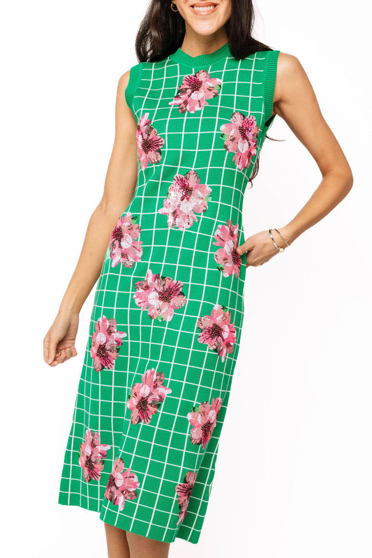 QOS Green Knit Azalea Midi Dress