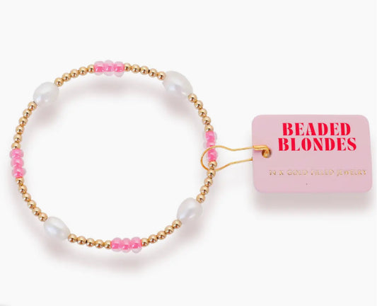 Hot Pink Pearl Poppi Bracelet- Beaded Blondes