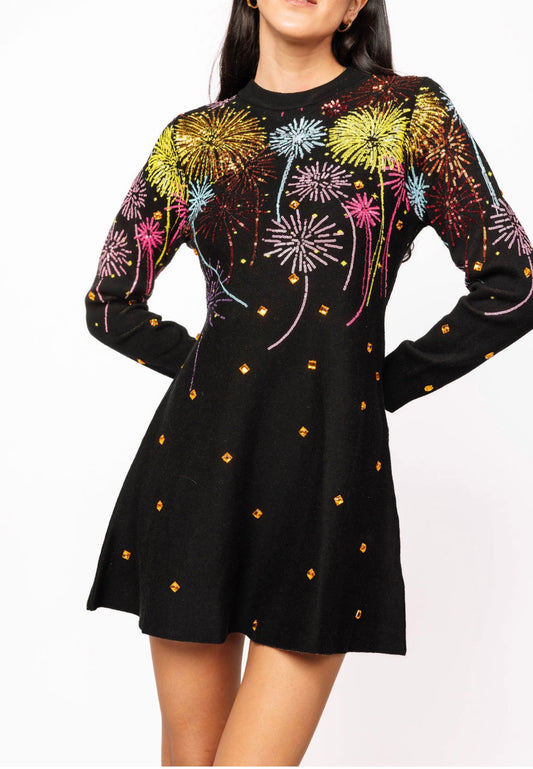 QOS Black Multi Short Firework Dress