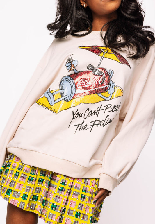 Licensed- Beige 'You Can't Beat The Feeling' Sun Tanning Sweatshirt