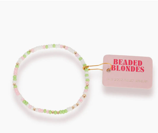 Pastel Green, Pink & White Sprinkle Bracelet-Beaded Blondes