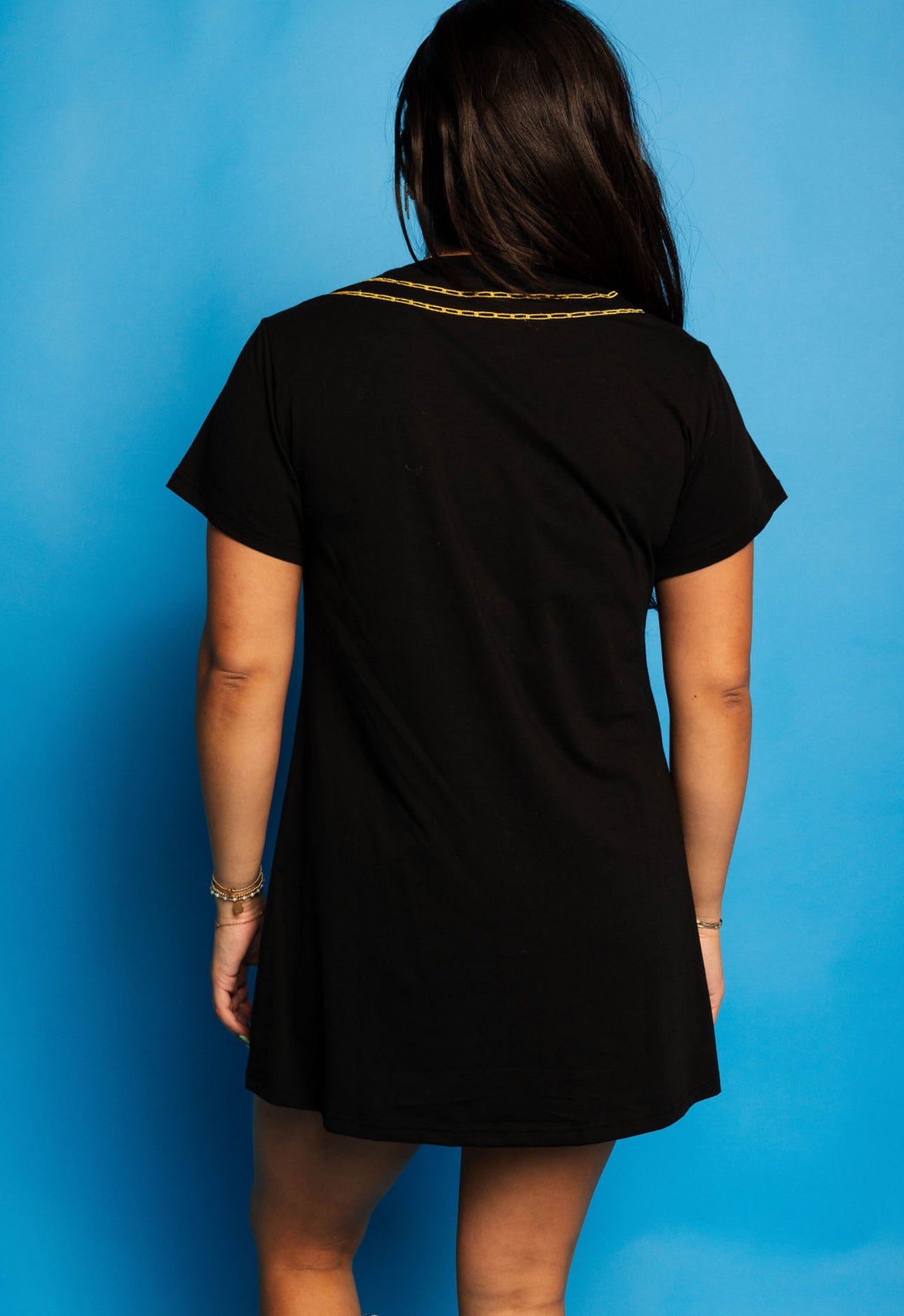 QOS Black Queen & Icon Necklace Charm Dress