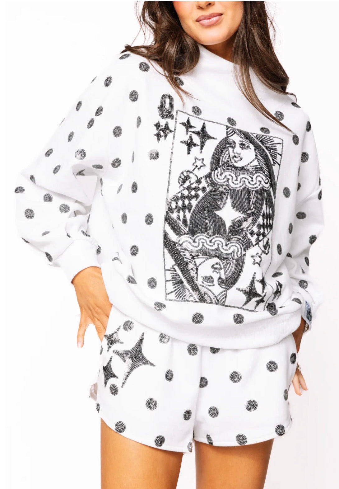 QOS Black & White Polka Dot Sweatshirt