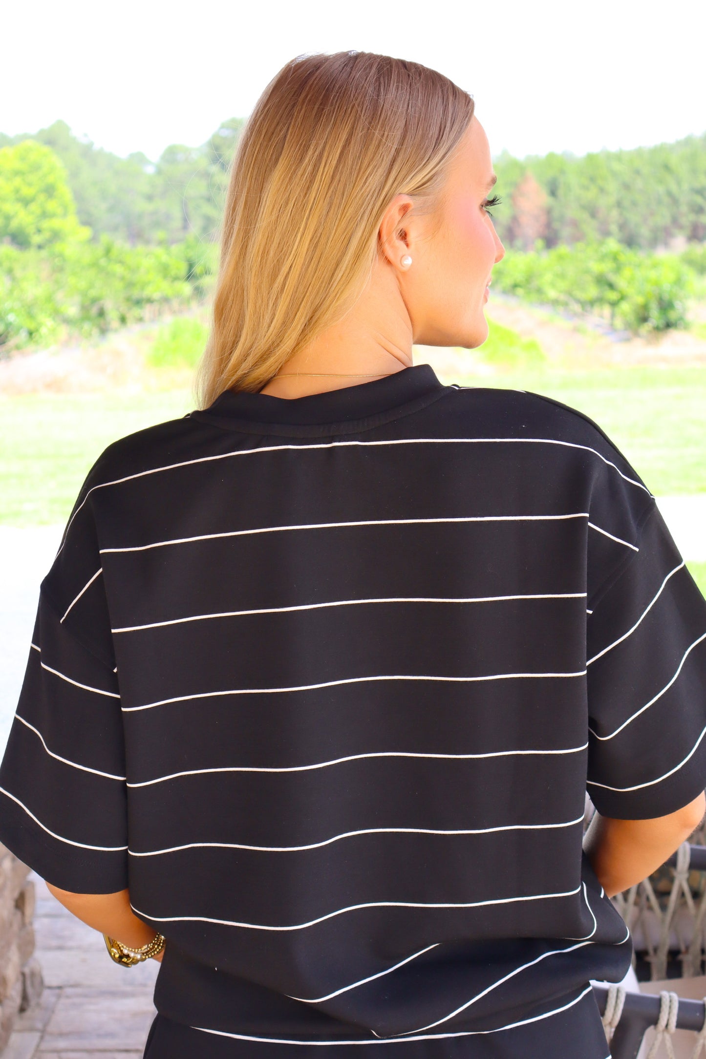 Black/Cream Short Sleeve Crew Neck Scuba Top