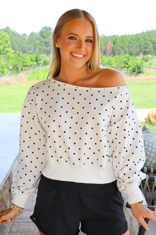 Polka Dot Off The Shoulder Sweater Top