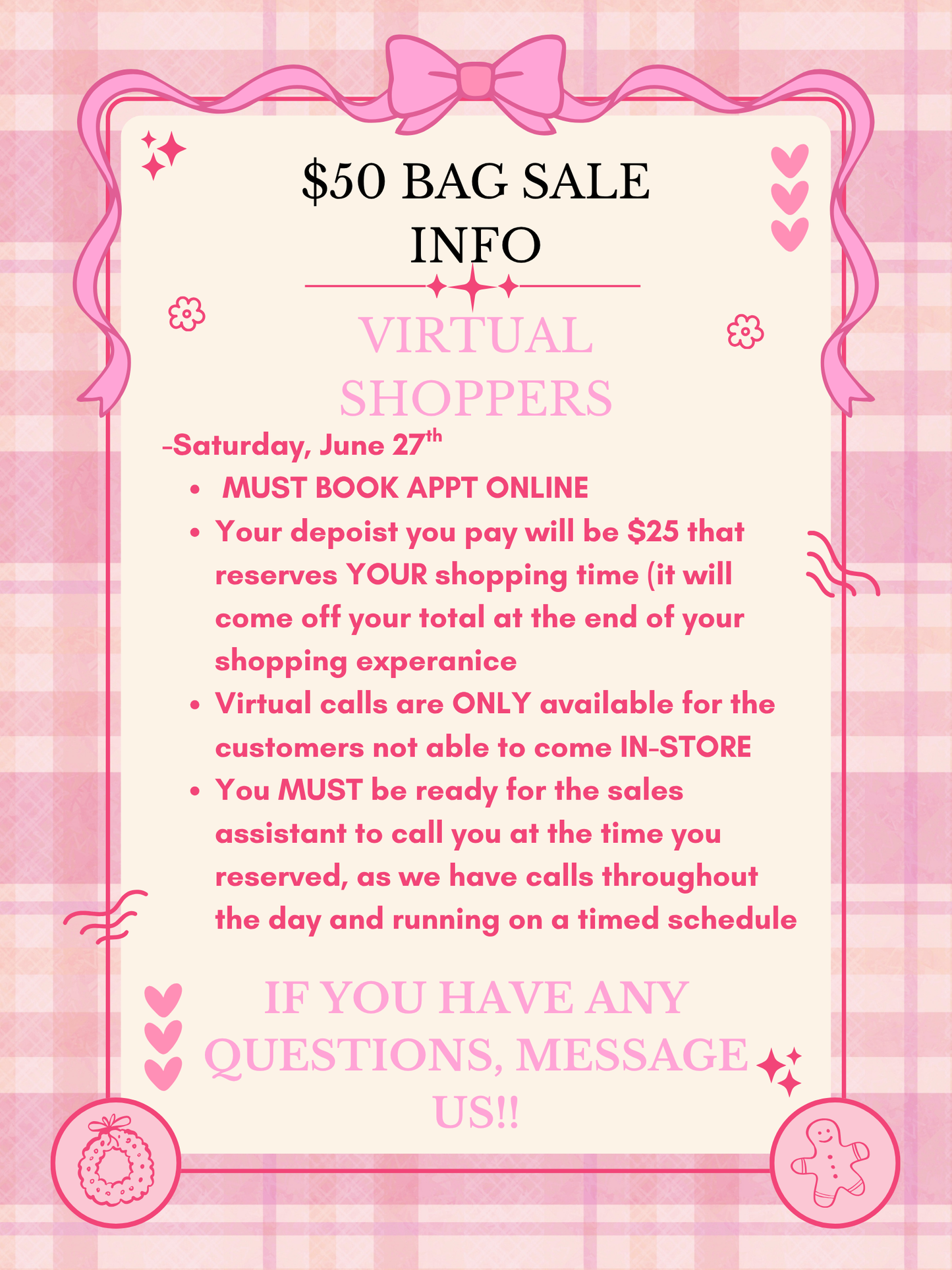 BAG SALE JUNE 27TH