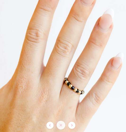 Beaded Blonde Poppi Ring In Black