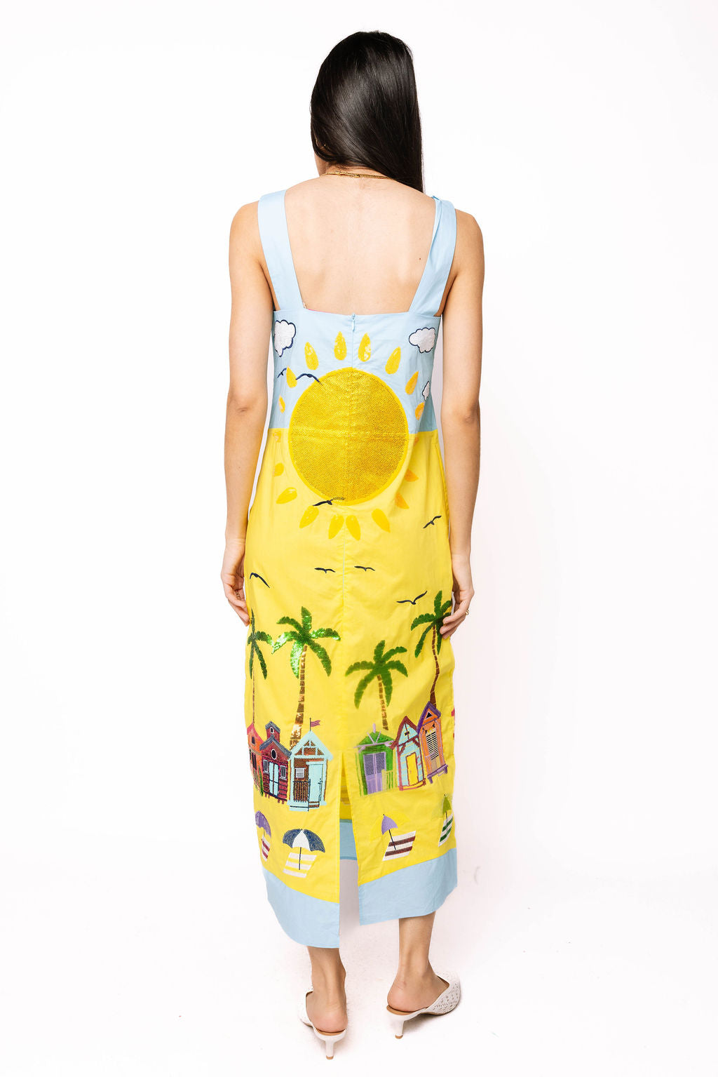 QOS Multi Beach Scene Cotton Midi