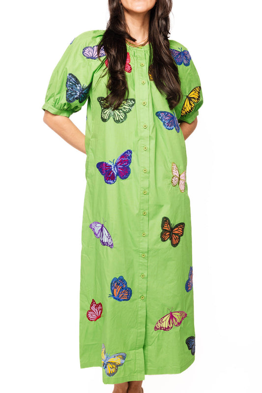 QOS Green Butterfly Maxi Dress