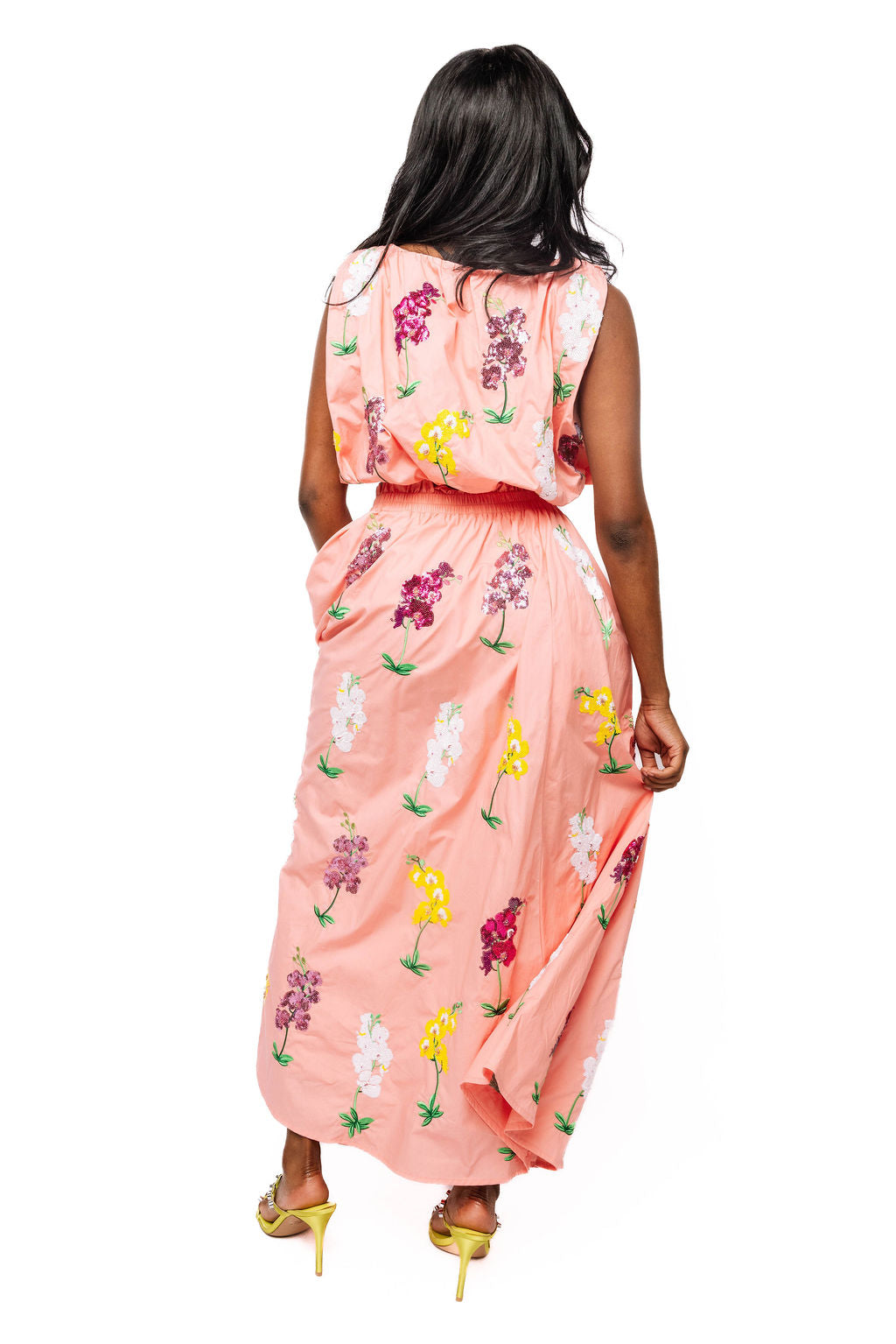 QOS Peach Cotton Midi Skirt