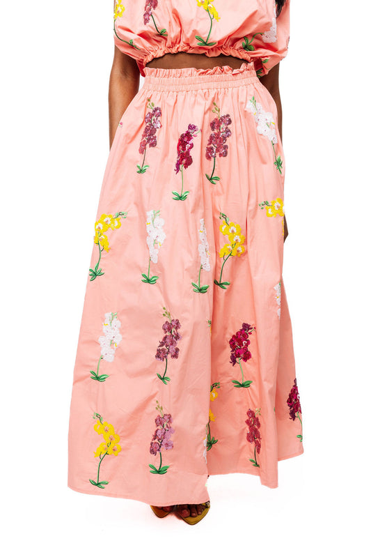 QOS Peach Cotton Midi Skirt