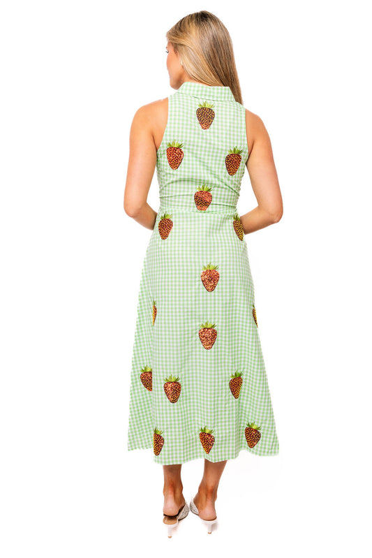 QOS Green & White Strawberry Dress