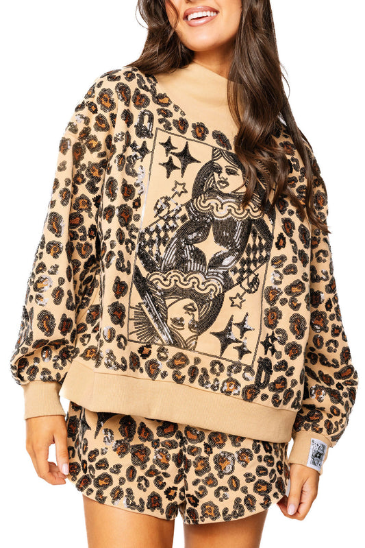 QOS Leopard Mock-Neck Sweatshirt