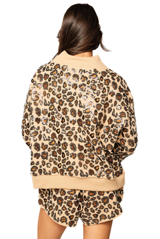 QOS Leopard Mock-Neck Sweatshirt