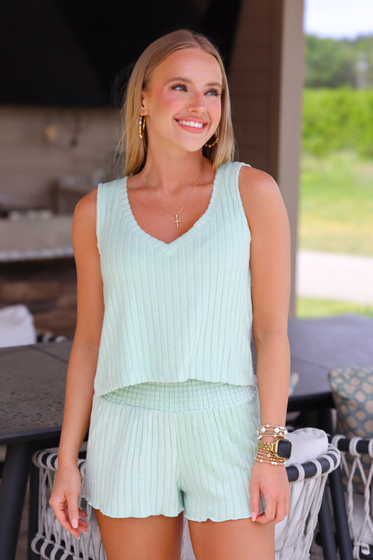 Sprout Green Ribbed Dawn Shorts