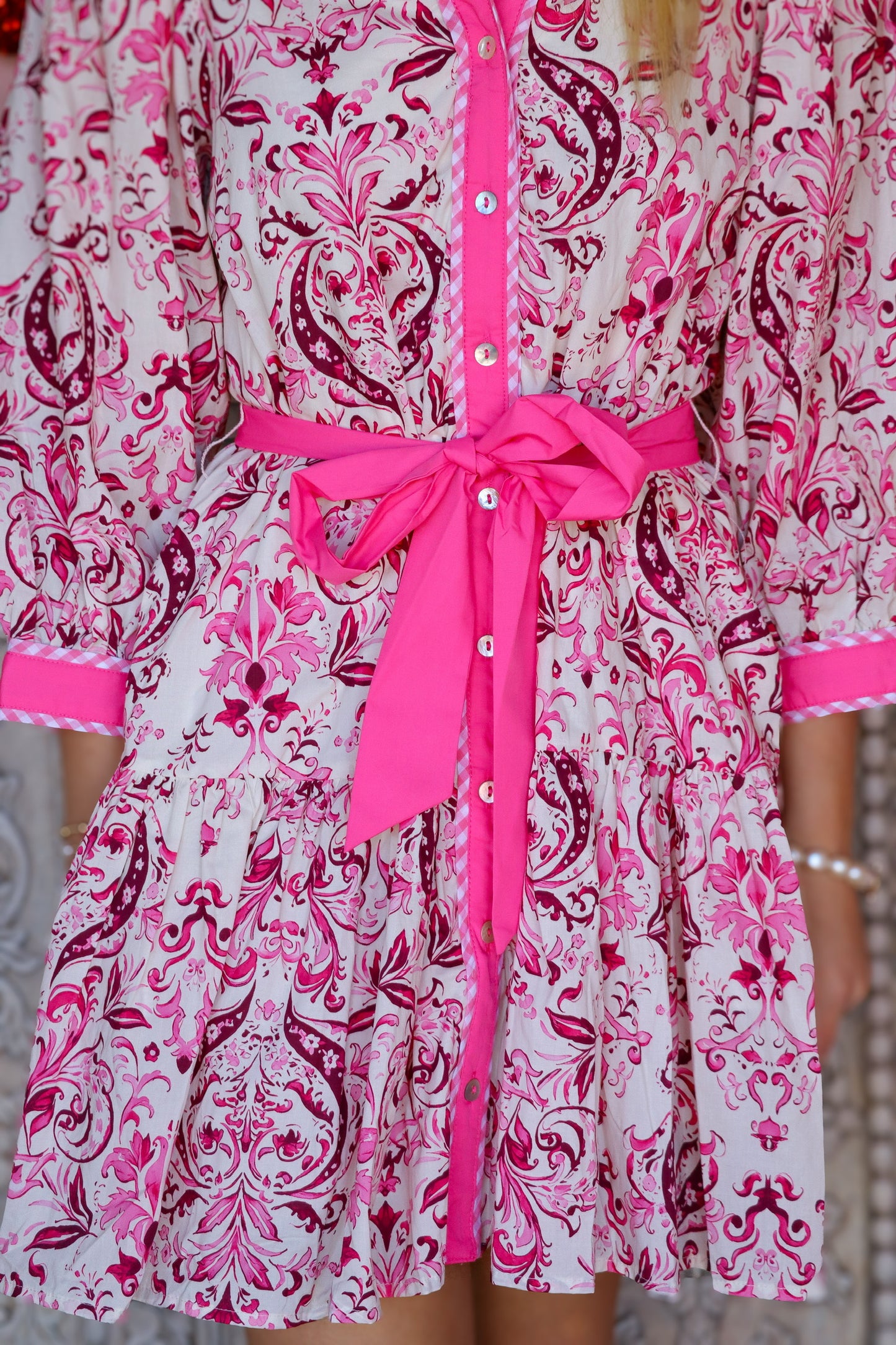 Pink & Maroon Printed Dress