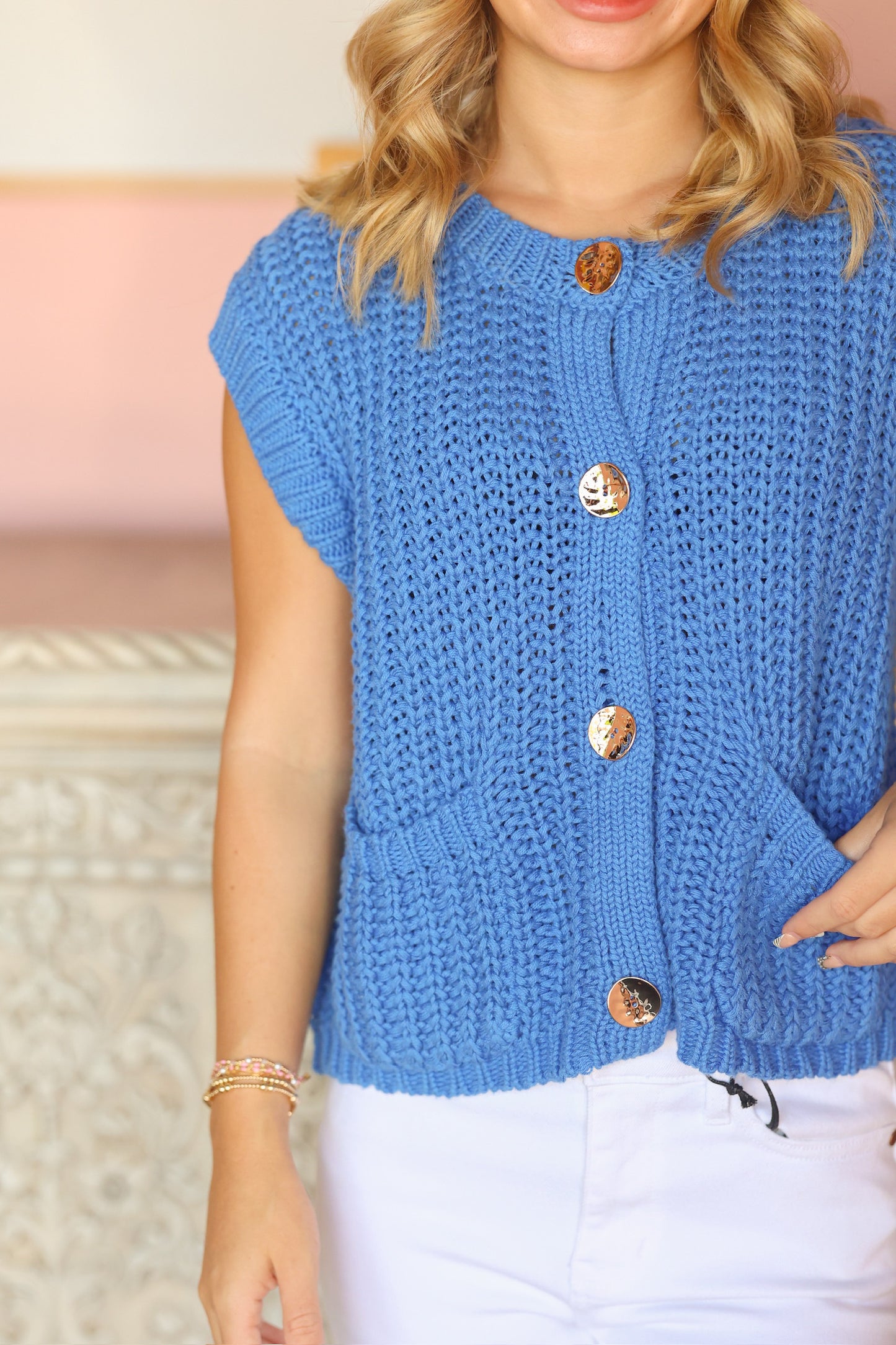 Royal Blue Button Down Sweater Top