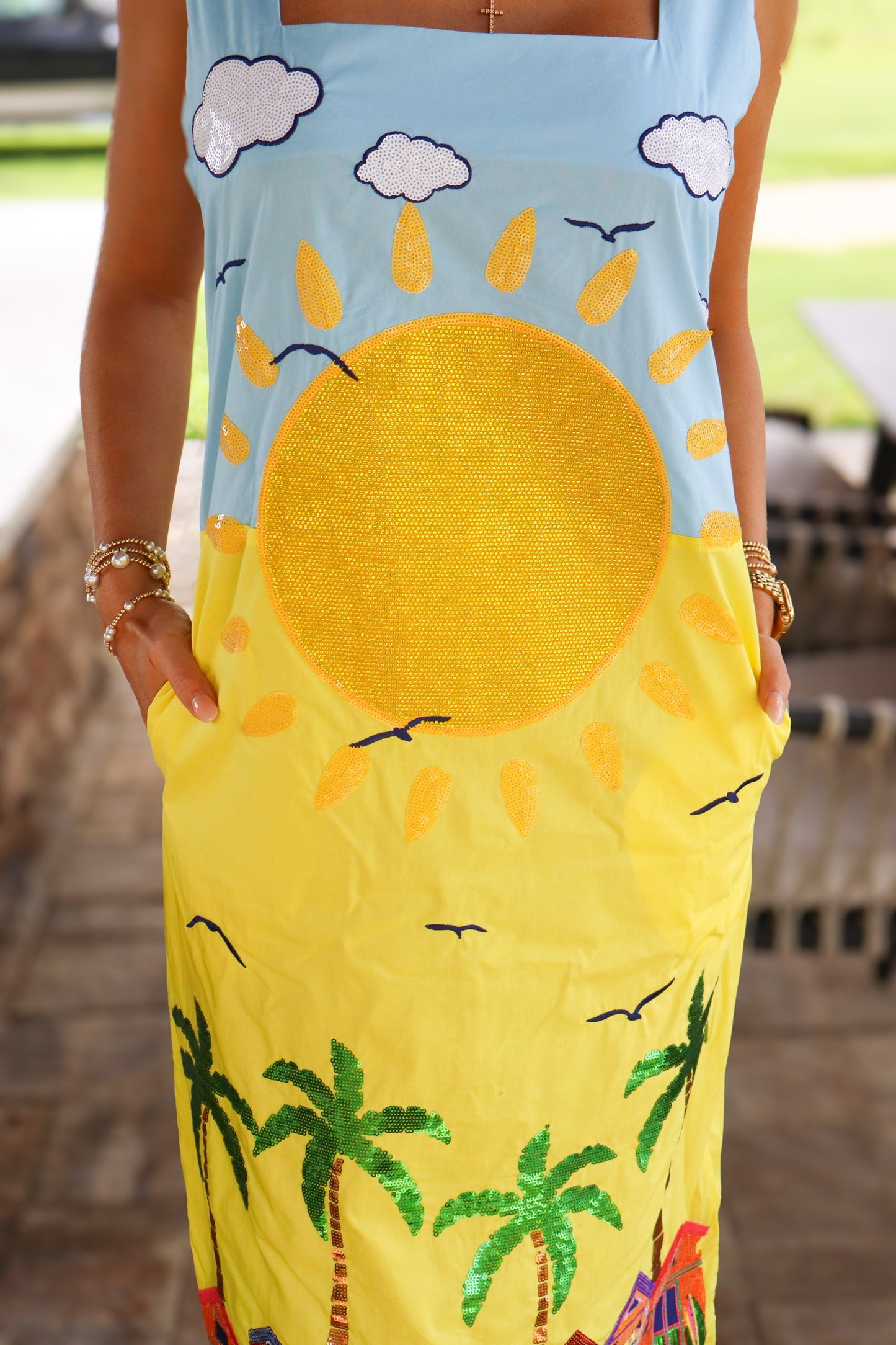 QOS Multi Beach Scene Cotton Midi