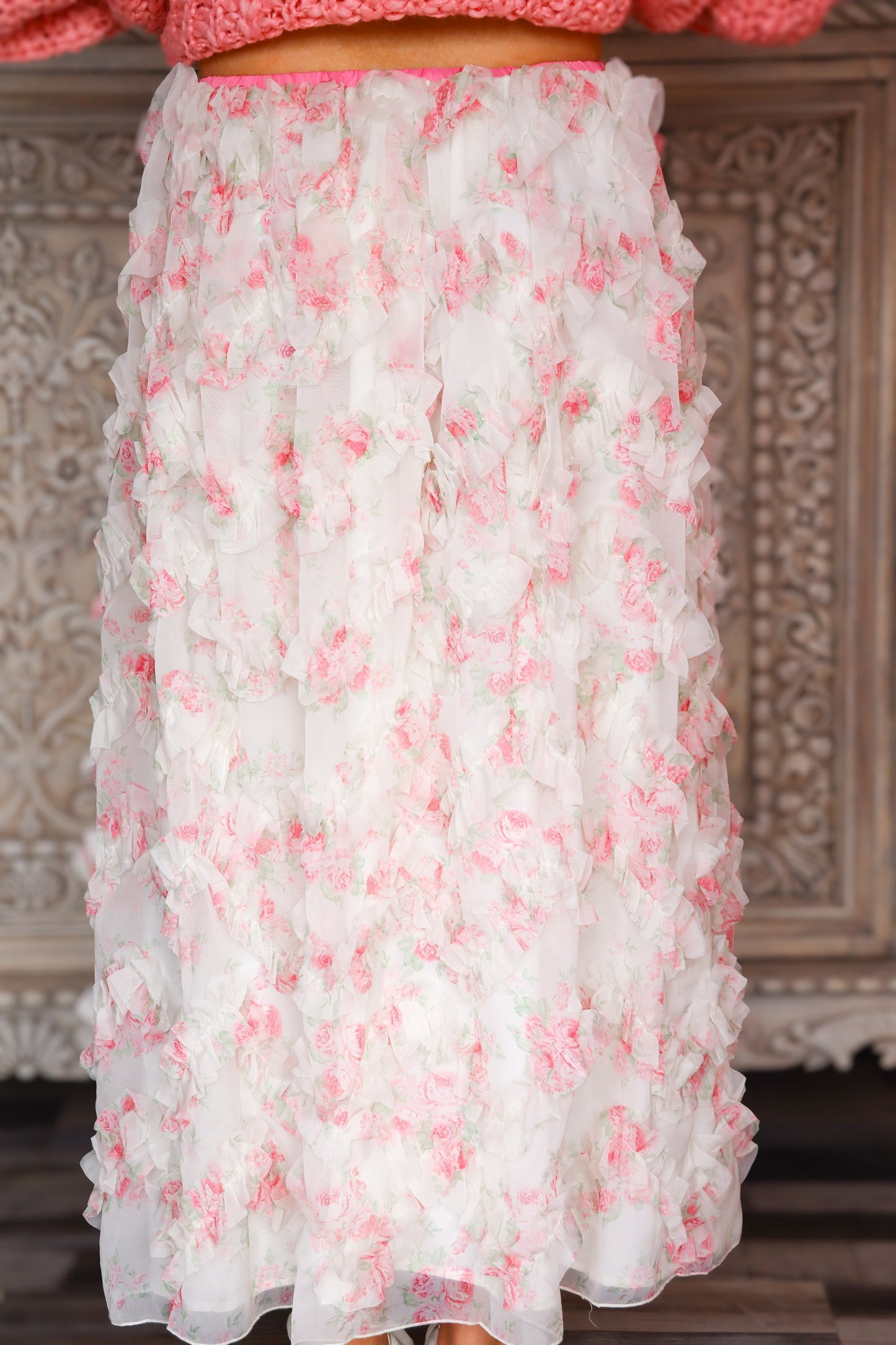 Floral Ruffle Maxi Skirt