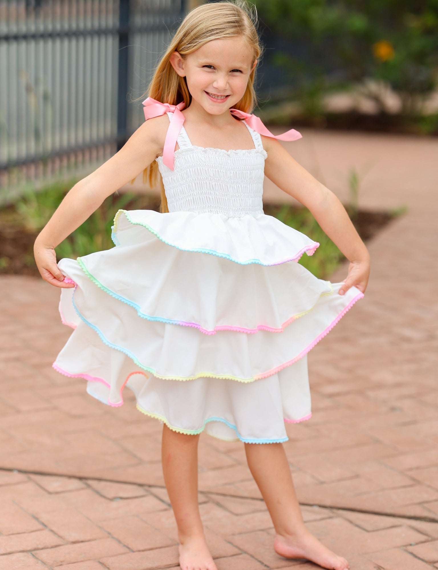 KIDS Rainbow Tiered Bow Dress