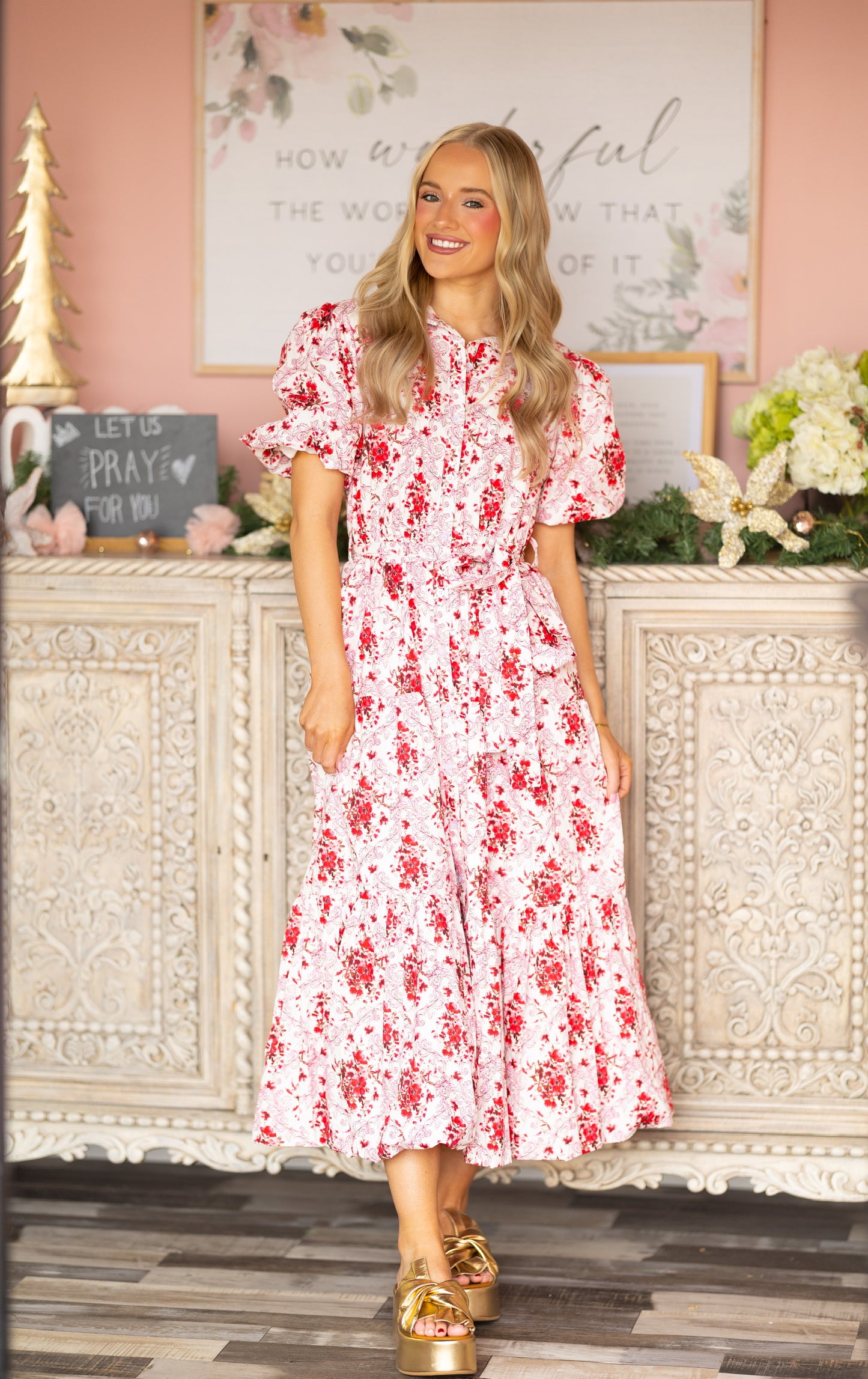 Red/Pink Bubble Midi Dress