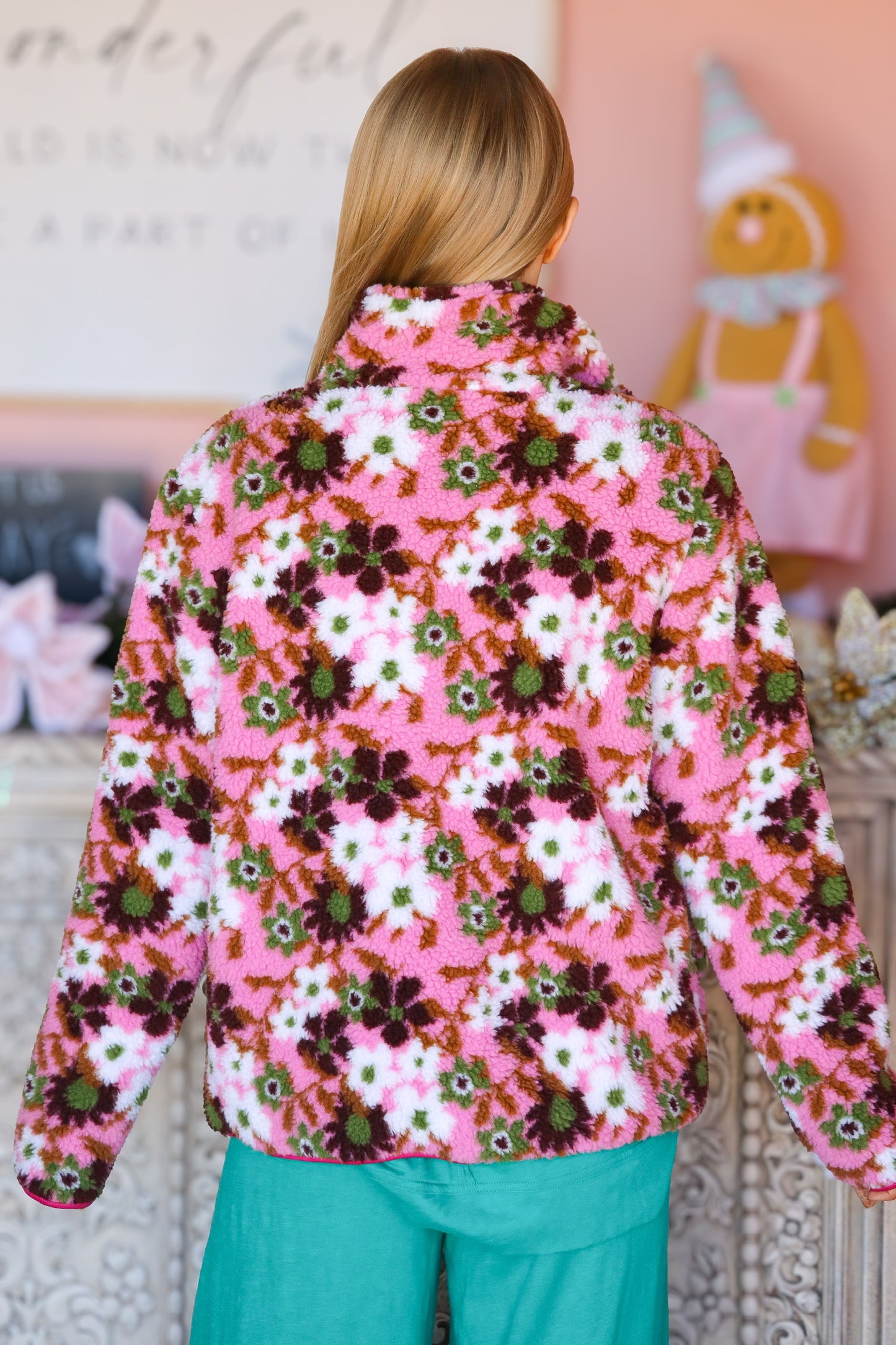 Pink & Green Floral Fleece Jacket
