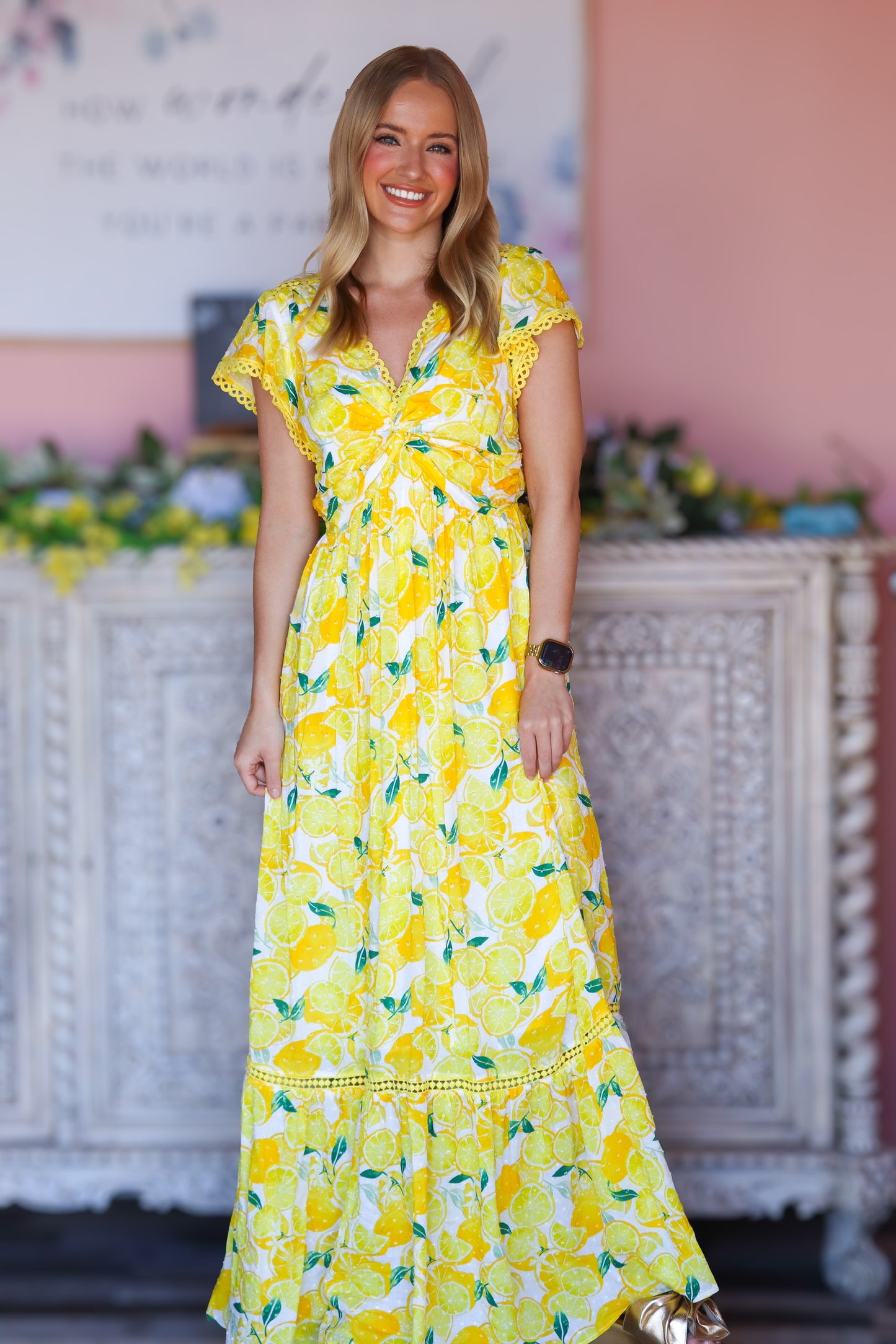 Lemon Print Maxi Dress