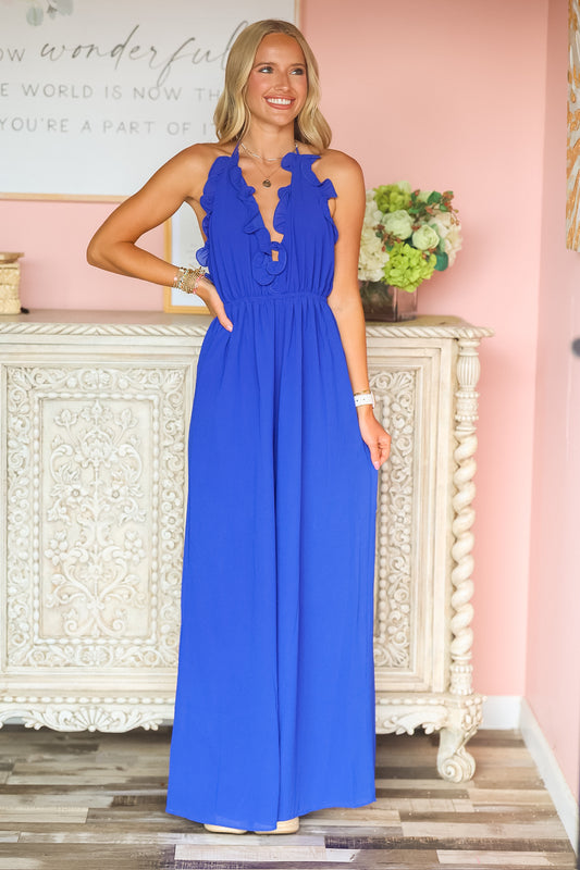 Royal Blue Halter Jumpsuit