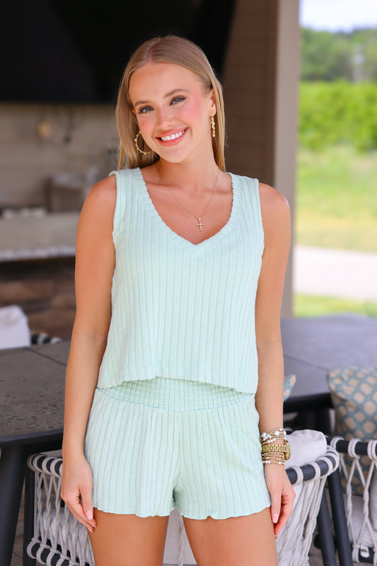 Sprout Green Ribbed Dawn Shorts