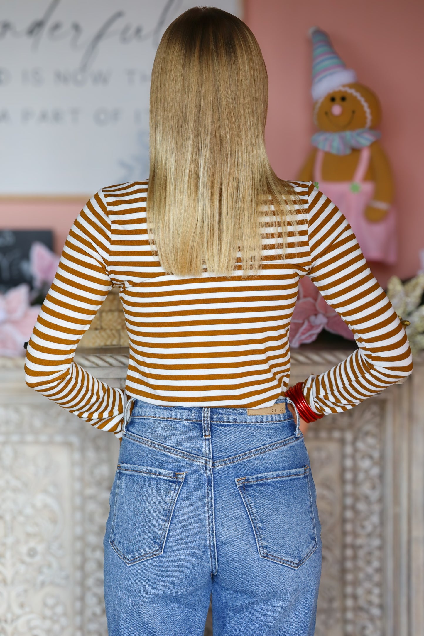 Brown & White Striped Long Sleeve