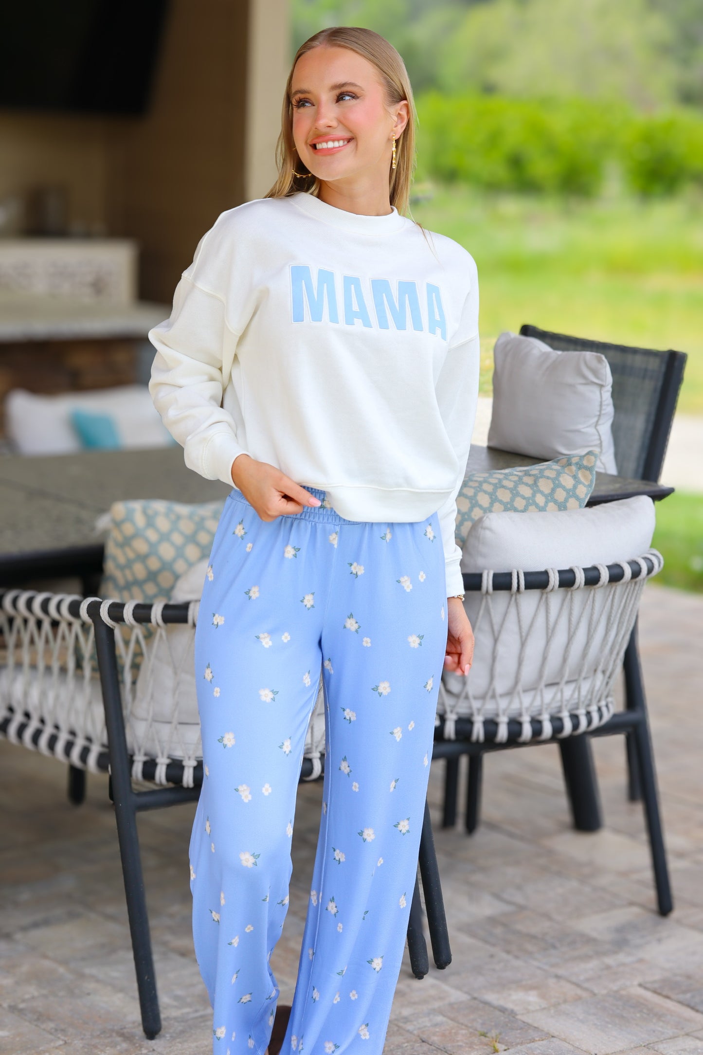 Ice Blue Dawn Floral Pants