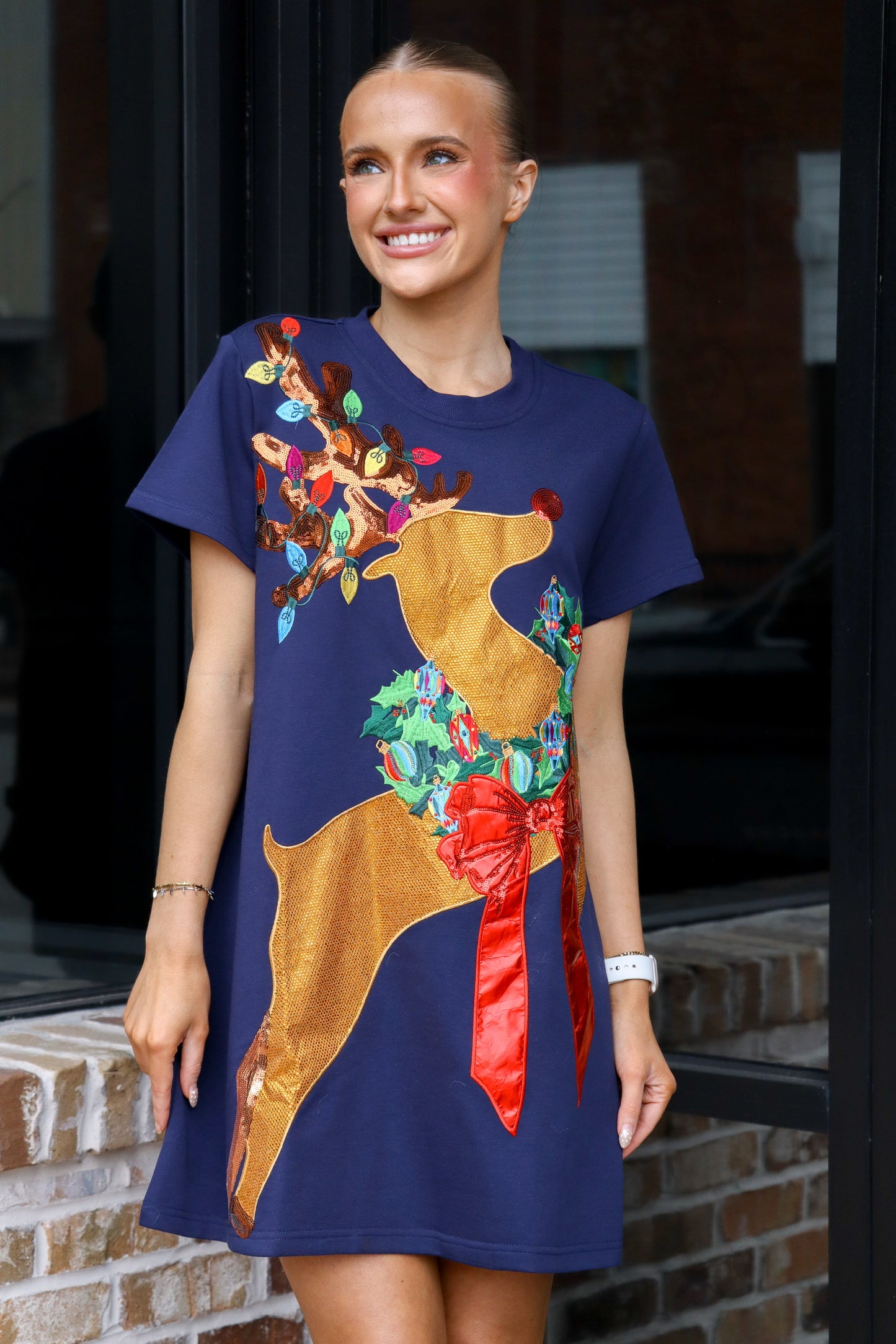 QOS Navy Rudolph Tee Dress