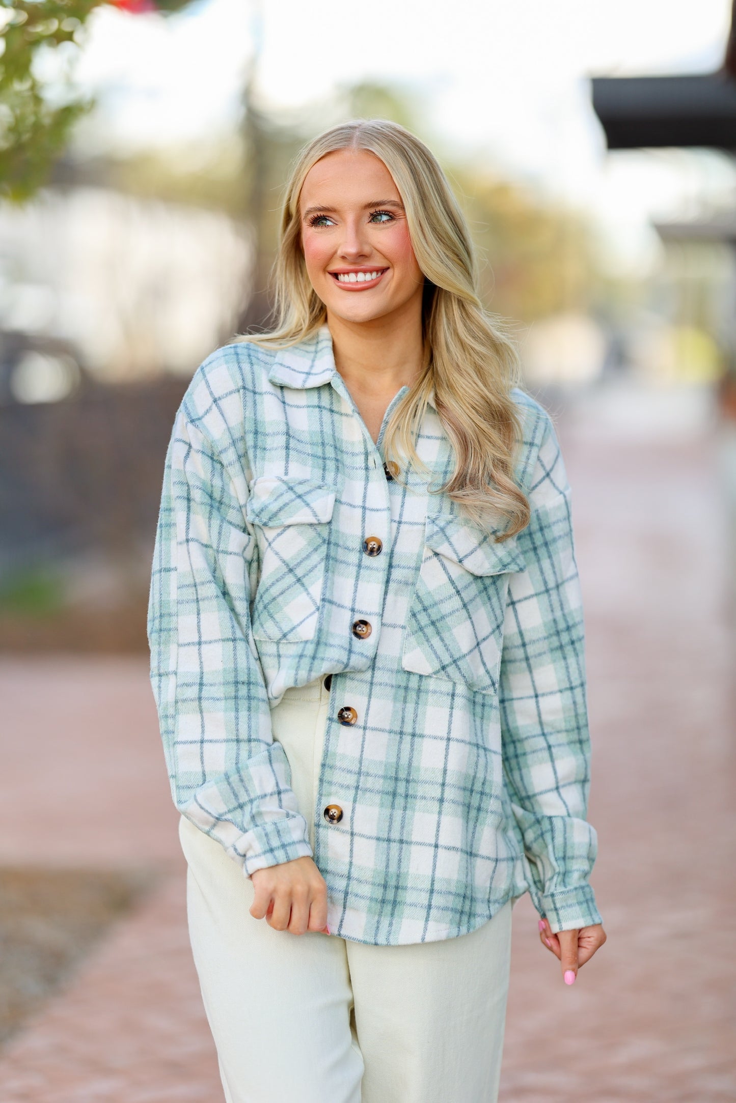 Green/Cream Plaid Shacket