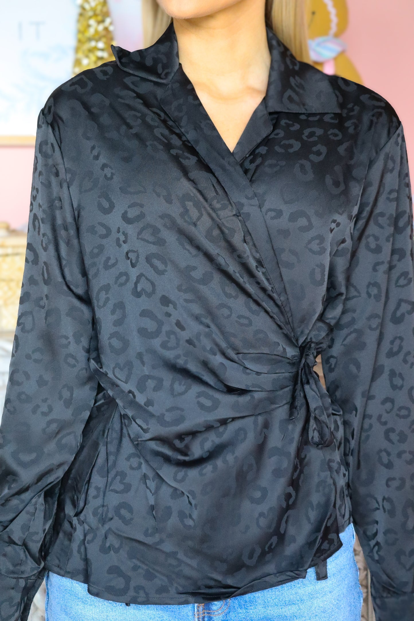 Black Leopard Tie Top