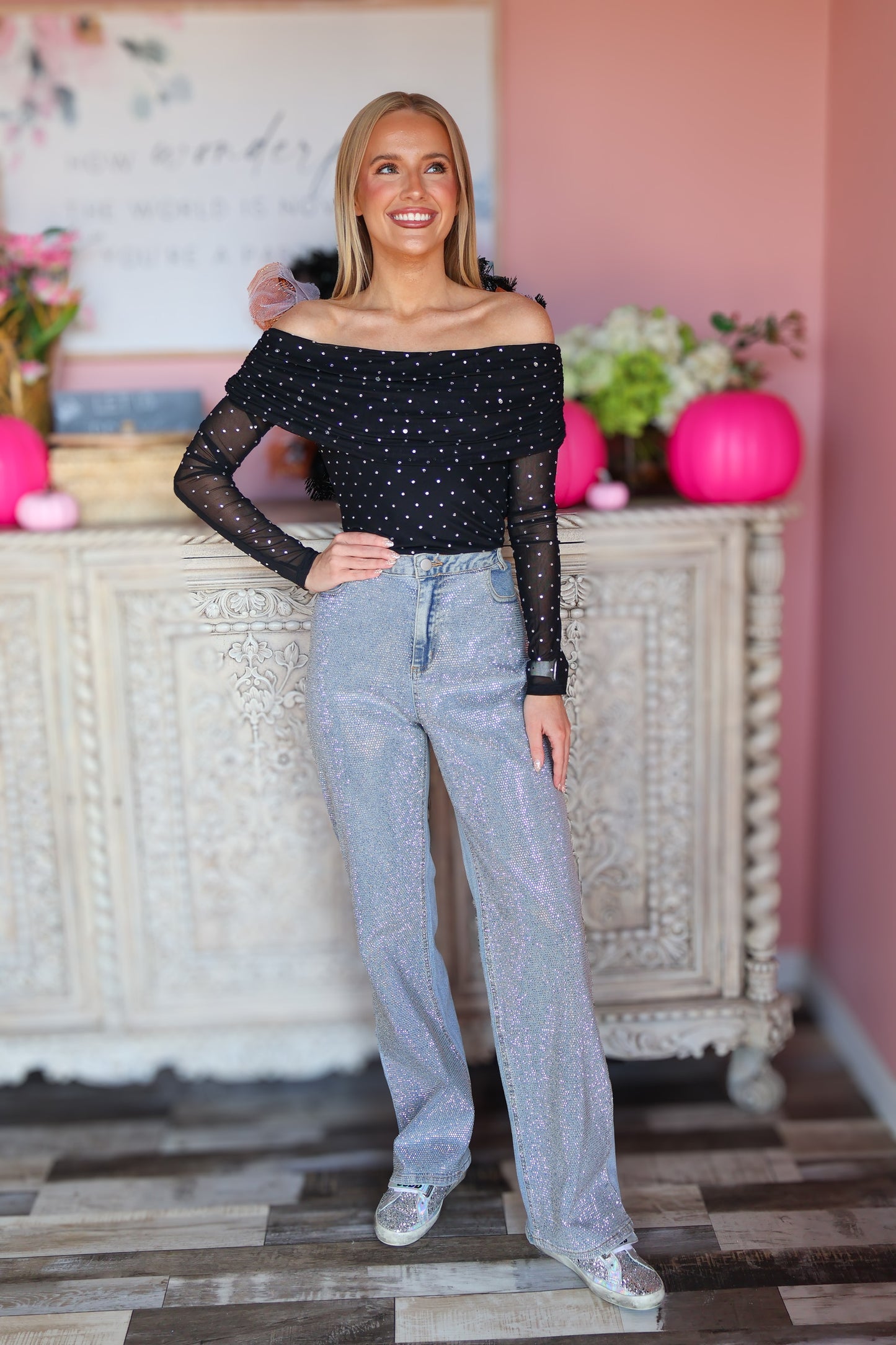 Black Stoned Shrug Top