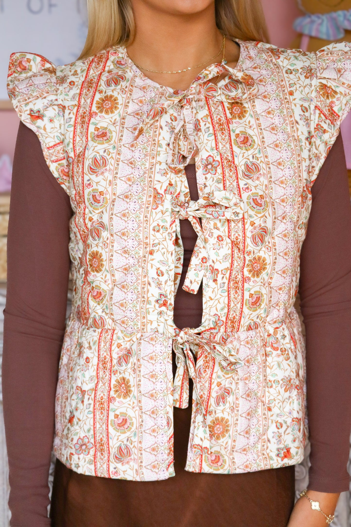 Cream Floral Tie Vest