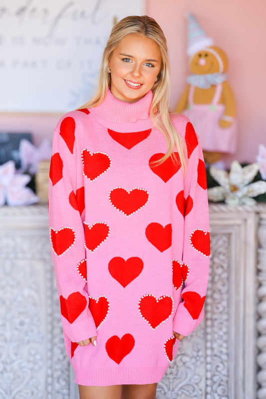 Pink and Red Hearts Sweater Tunic