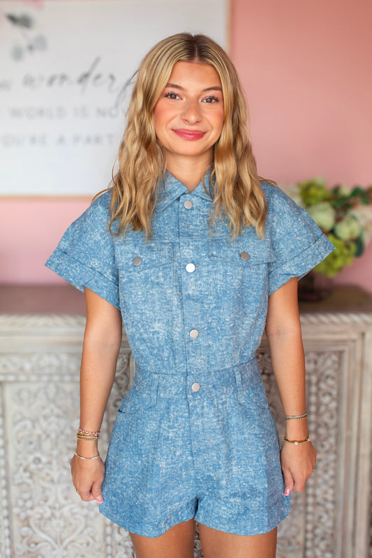 Sparkly denim romper