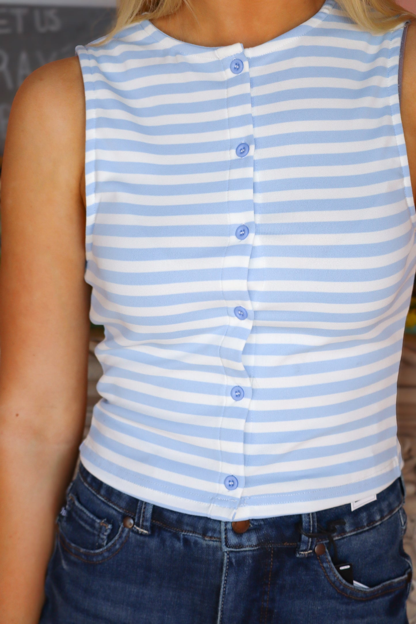 Blue & White Button Up Tank
