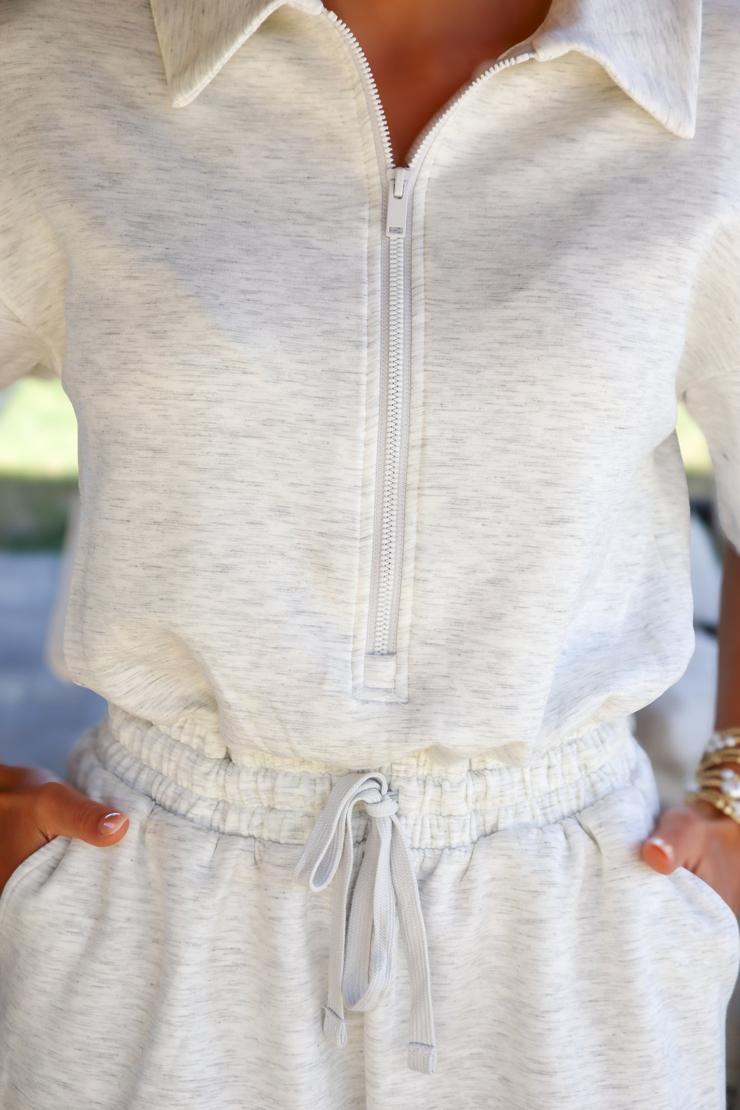 Light Grey Quarter Zip Romper