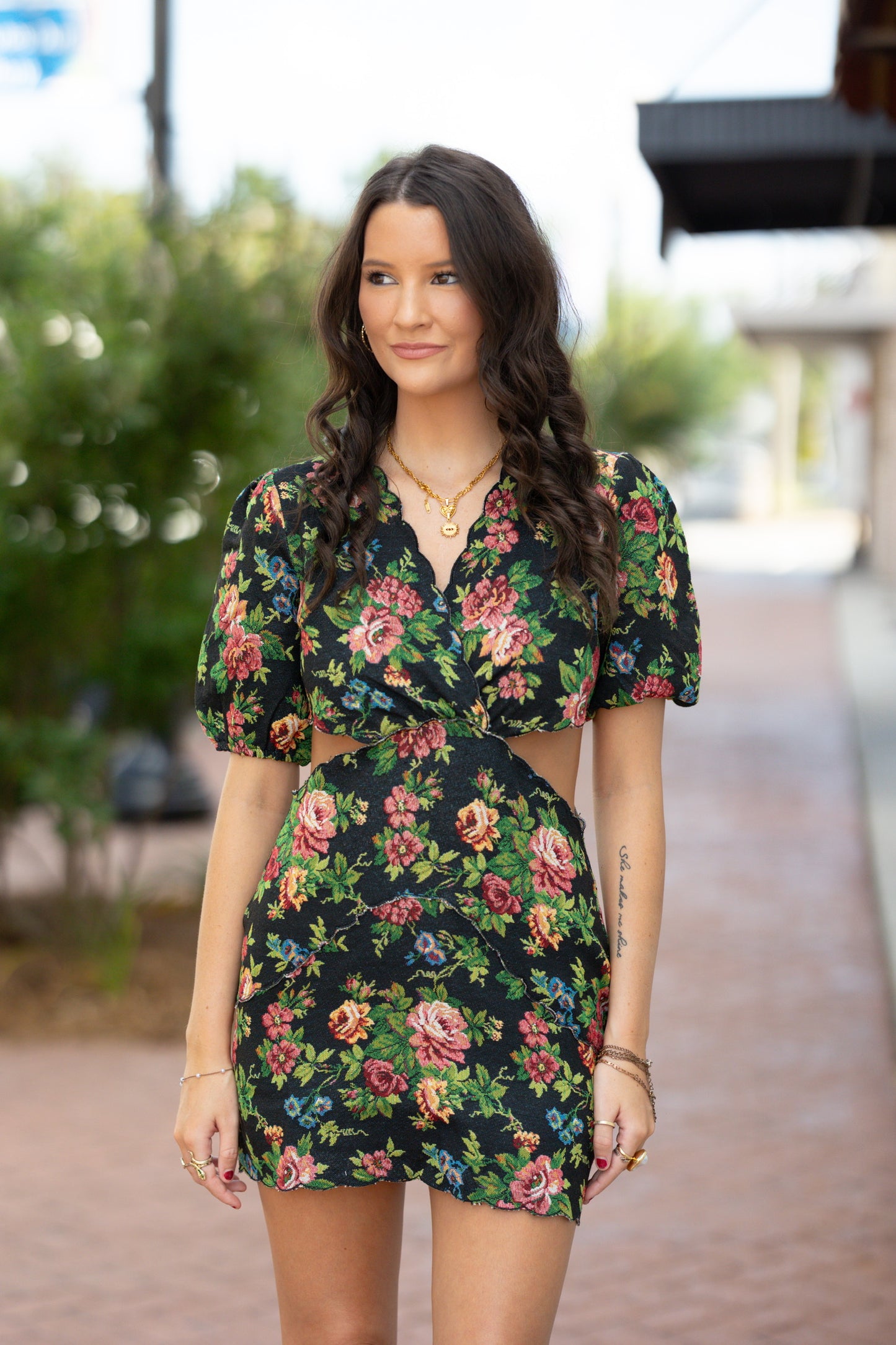 floral cut out dress