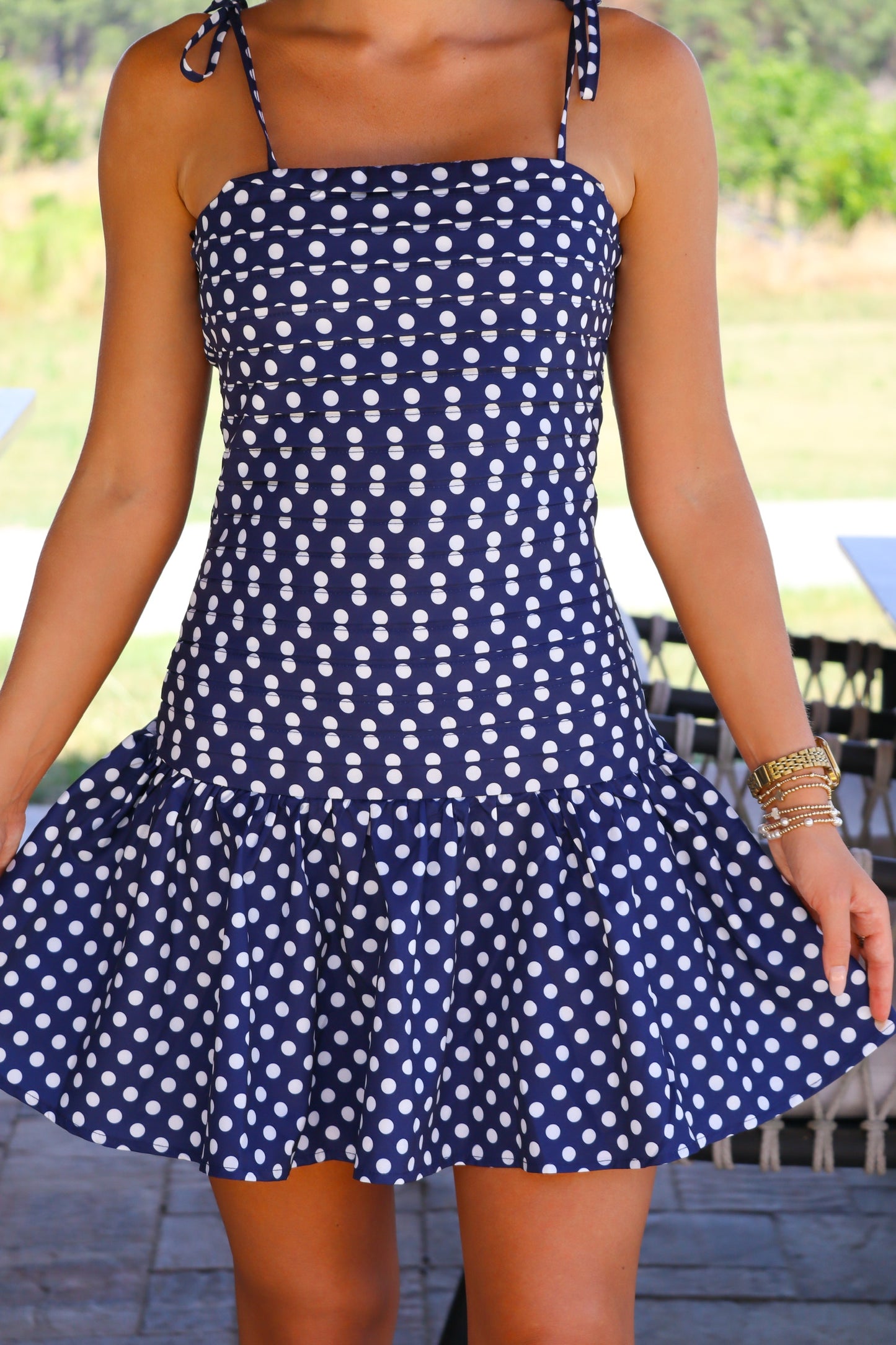 Navy and White Polka Dot Mini Dress