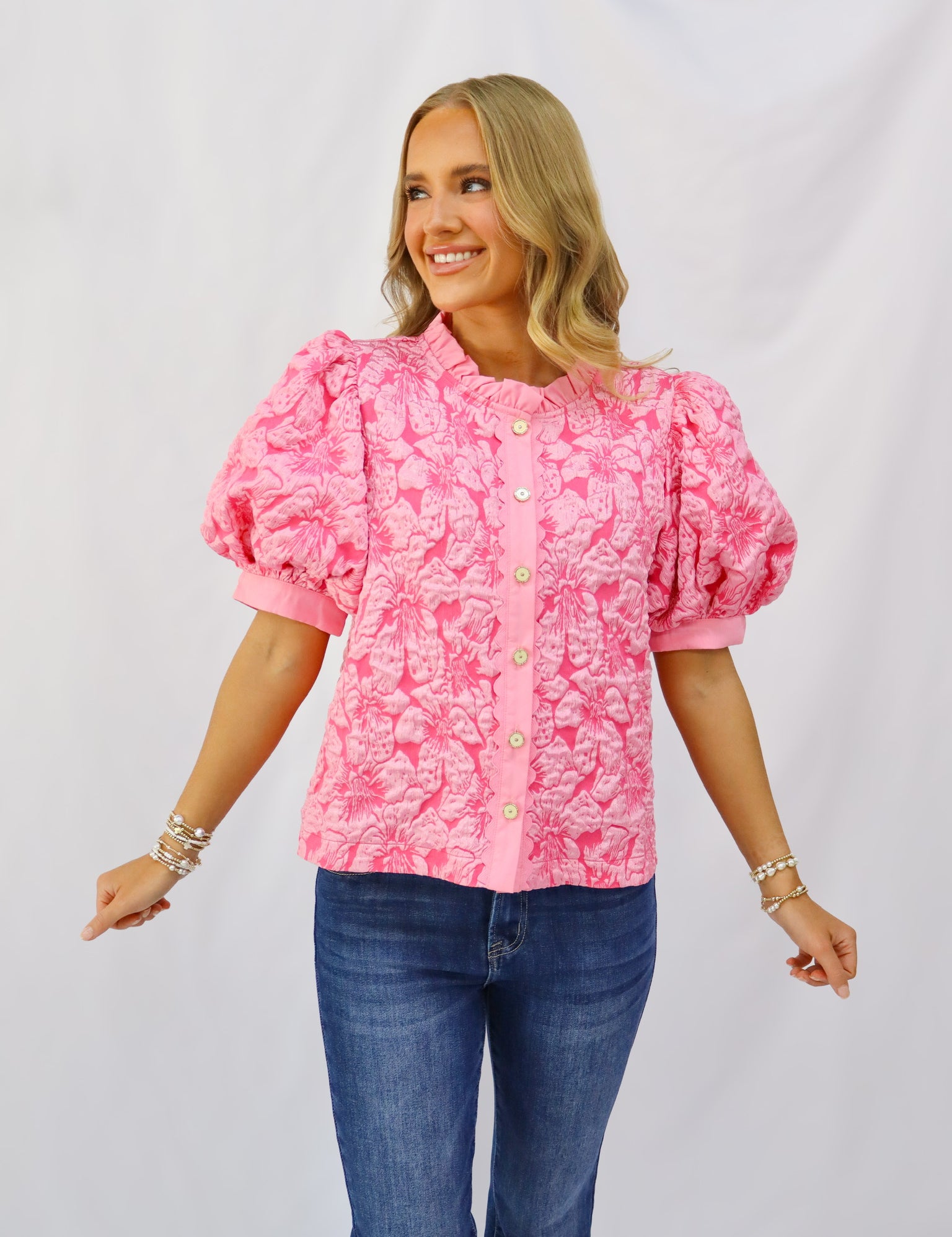 Pink Floral Bubble Blouse