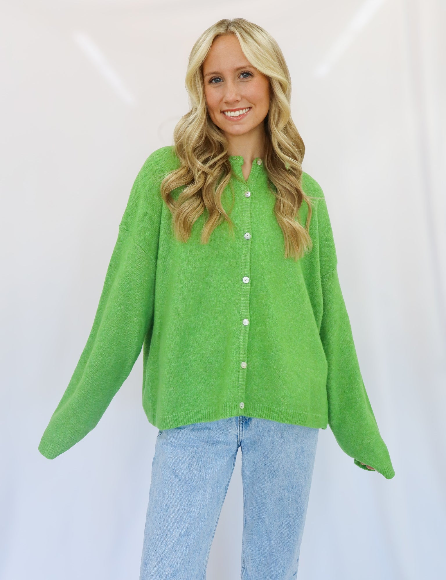 Light Green Crew Neck Cardigan