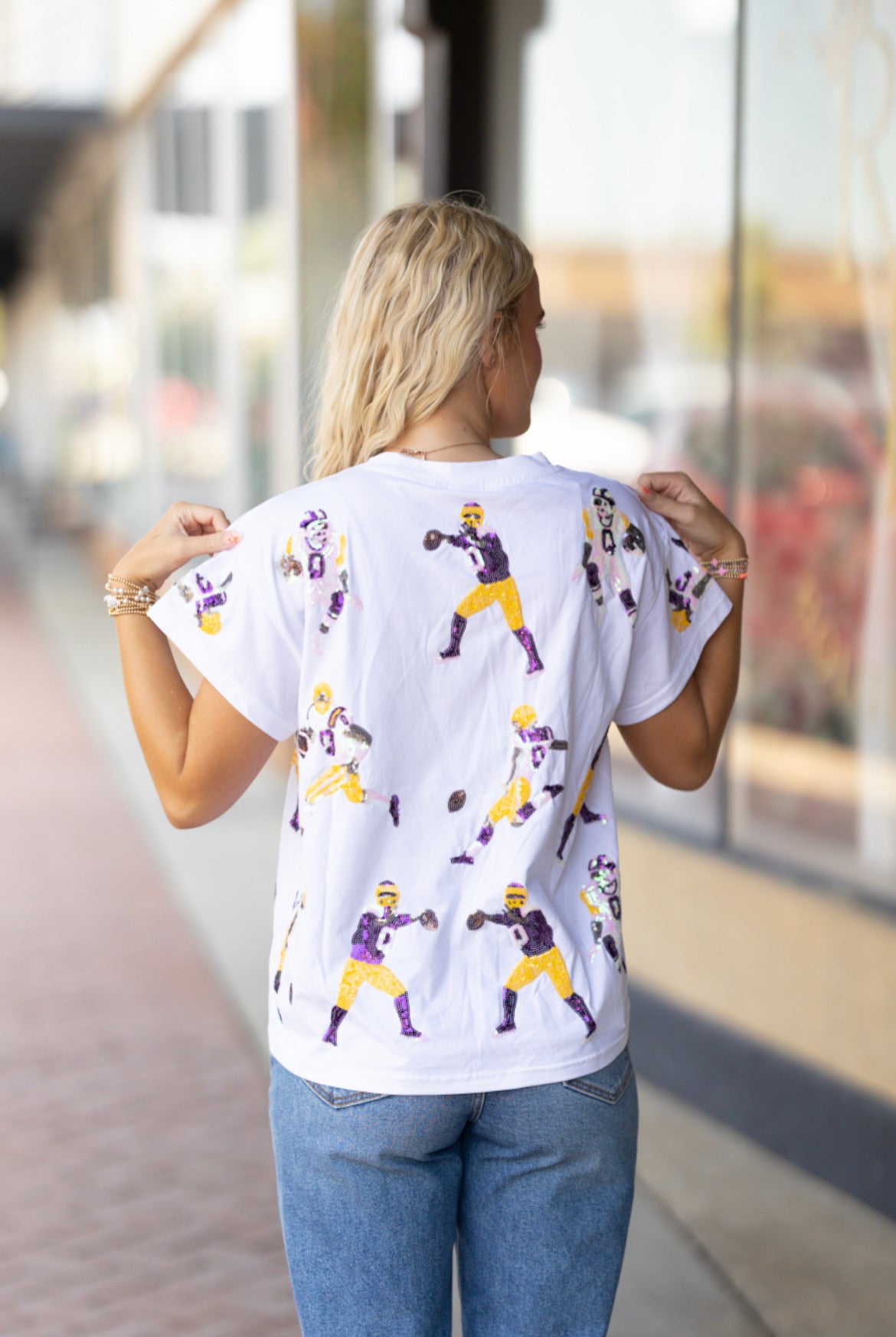 White, Purple & Yellow Football Players Tee