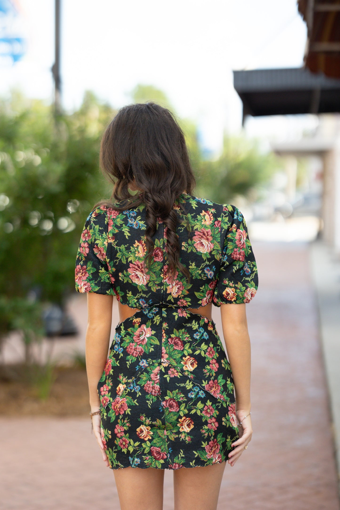 floral cut out dress