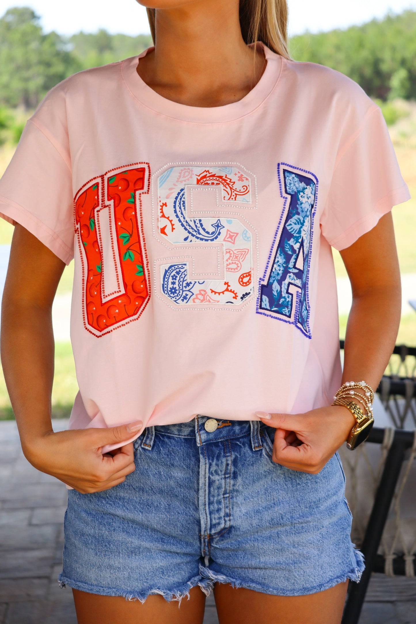 QOS Light Pink 'USA" Bandana Tee